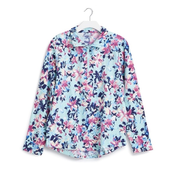 Vera Bradley Tops - Vera Bradley French Terry Quarter-Zip Pullover in Blue and Pink Floral - X-Large